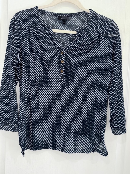 The Limited Tops - The Limited Navy and White Polka Dot sheer 3/4 Blouse size small y2k